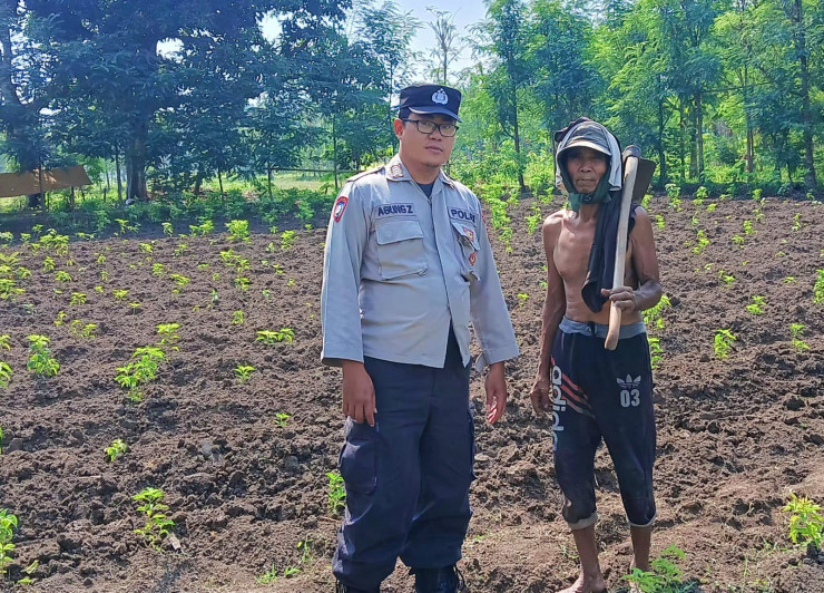 Bhabinkamtibmas Desa Wedoro Tinjau Lahan Ketahanan Pangan Sawah Padi, Himbau Perawatan Intensif ke Petani